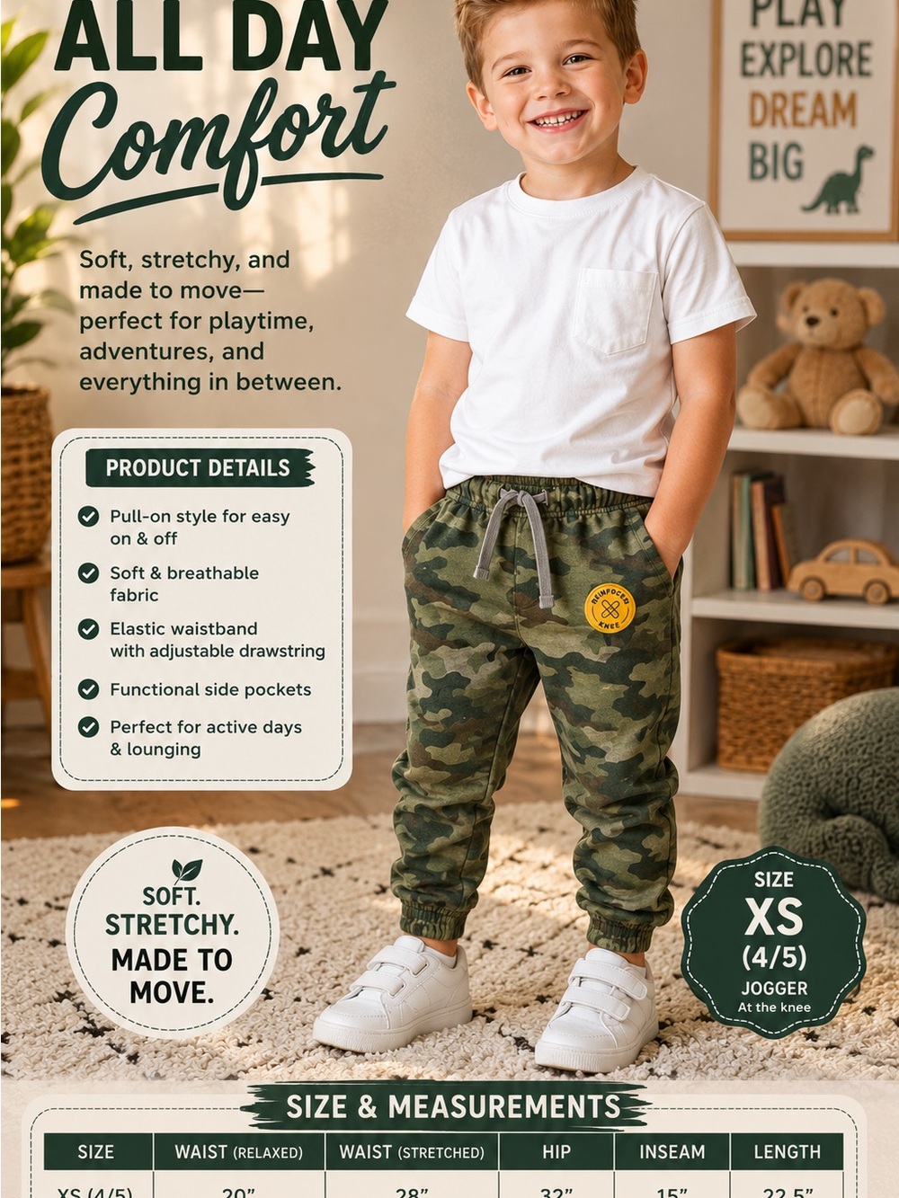 Kids Camo Jogger Pants - Green Camo